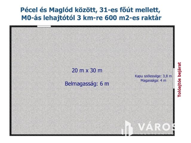 Pécel és Maglód között, M0-s lehajtó mellett 600m2-es raktár